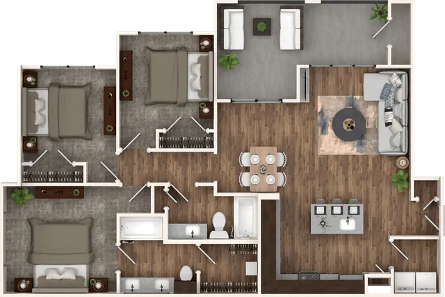 Presidio Three Bedroom 3D Floor Plan at Stone Hill Apartments in Pflugerville, TX