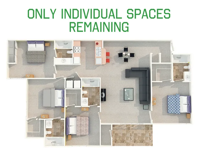 Inviting 3-bedroom apartment floor plan with open living area and modern kitchen, ideal for stylish urban living.