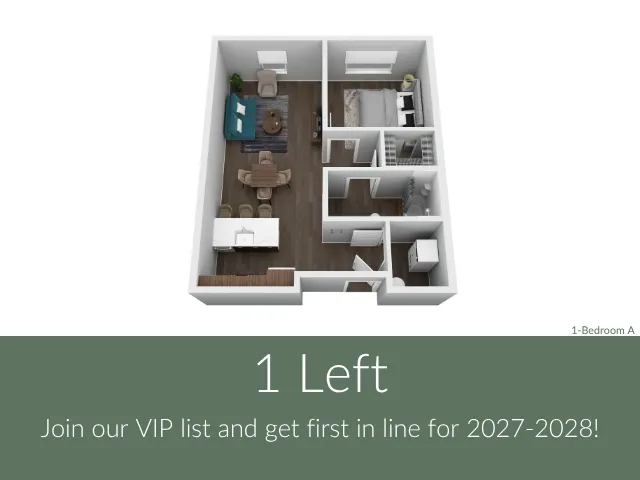 Modern 3D floor plan showcasing an elegant 1-bedroom apartment with open living and dining area, perfect for style and comfort seekers.