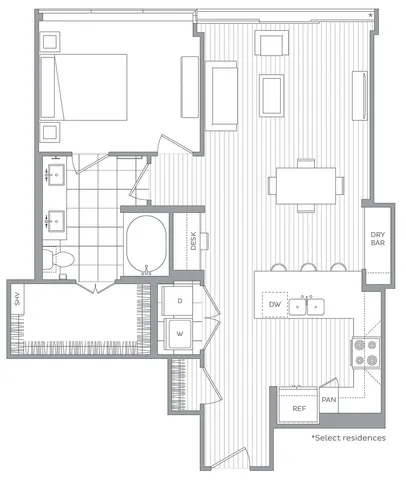 L / 1 Bedroom / 1 Bath