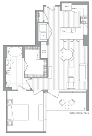 M / 1 Bedroom / 1 Bath