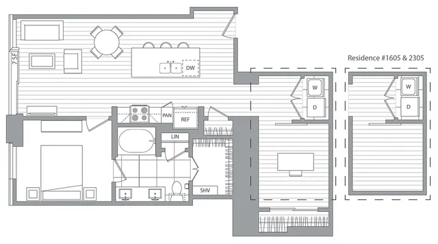 P / 1 Bedroom / 1 Bath / Study