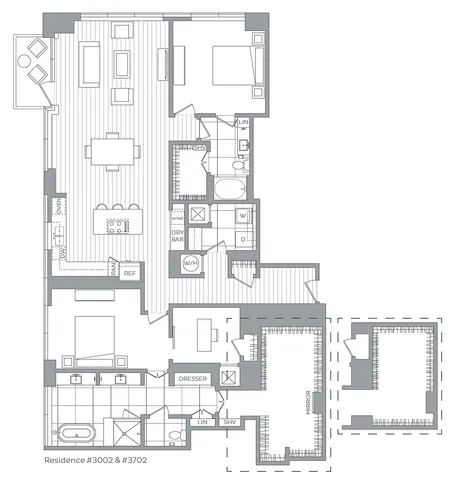 W / 2 Bedroom / 2 Bath / Study