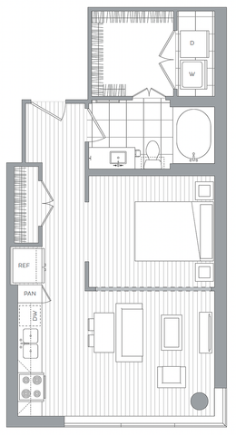 D / Studio / 1 Bath