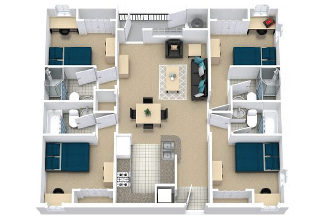 Modern floor plan showcasing 3 bedrooms, inviting open-concept living room, and a well-equipped kitchen.