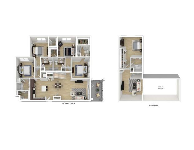 Elegant multi-level floor plan showcasing spacious rooms, open-concept living and dining areas, and a cozy balcony for relaxation.