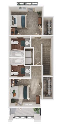 Chic 2D floor plan displaying a modern 2-bedroom apartment with ensuite bathrooms, cozy carpeted floors, and an inviting balcony.