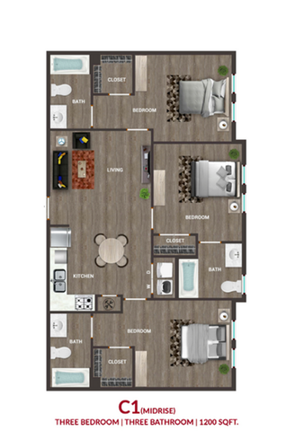 Pointe at Pinhook, The - Three Bedroom Floorplan