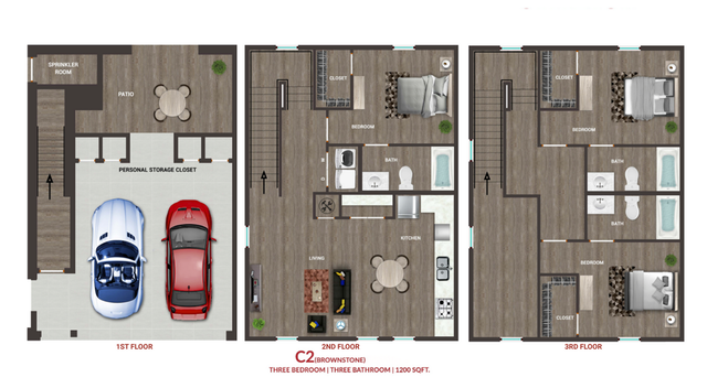Pointe at Pinhook, The - Three-Story Floorplan