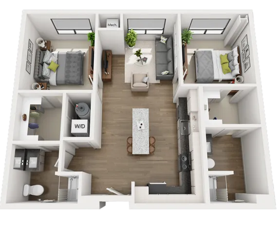 2 Bed 2 Bath - B1W