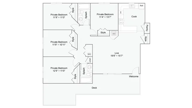 4 Bedroom Floor Plan | The Social West Ames Apartment Homes for Rent in Ames IA 50014