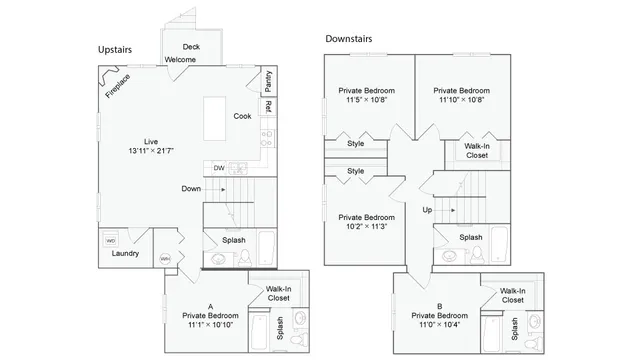 5 Bedroom Floor Plan | The Social West Ames Apartment Homes for Rent in Ames IA 50014