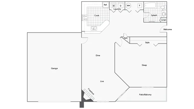 1 BR x 1 BA - A2 (Affordable 65) Floorplan Image | ReNew West Bloomington