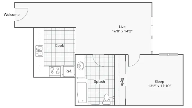 1BR x 1BA Floorplan