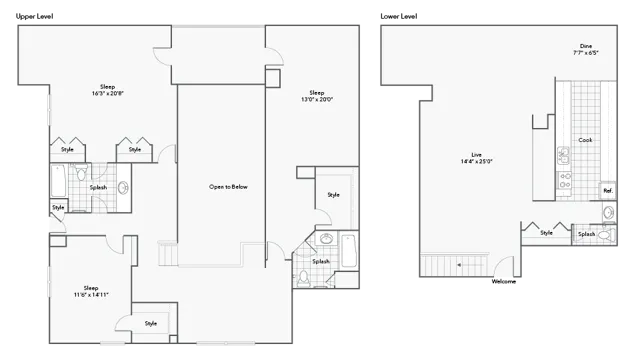 3BR x 2.5BA Penthouse with Mountain View - B Floorplan