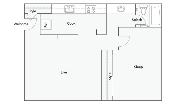 1 BR x 1 BA - C Floorplan | ReNew Greenway in Houston
