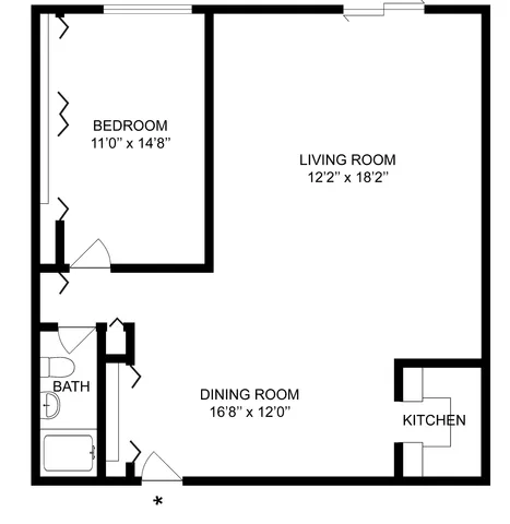 1x1B | 1-Bedroom Floorplan