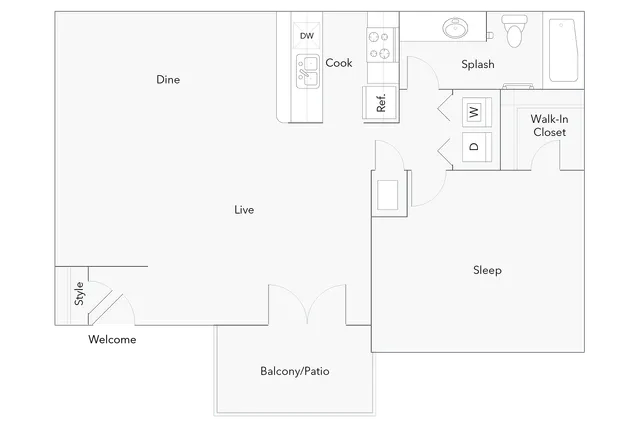 Asheville | 1-Bedroom Floorplan
