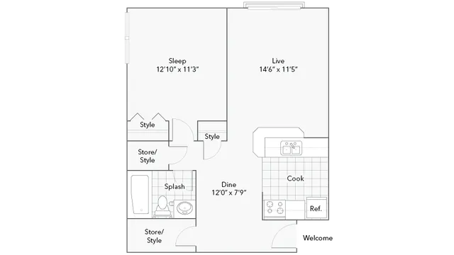 Elmwood | 1-Bedroom Floorplan