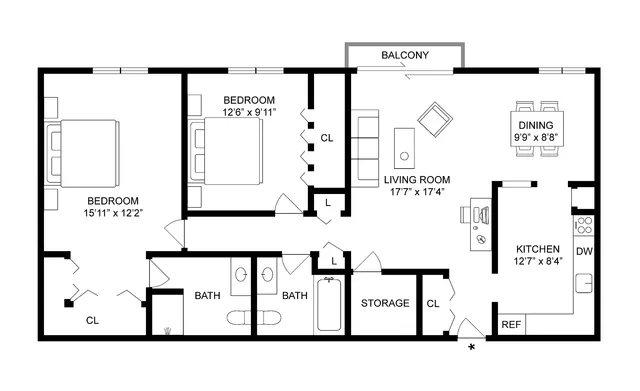 2x2 | 2-Bedroom Floorplan