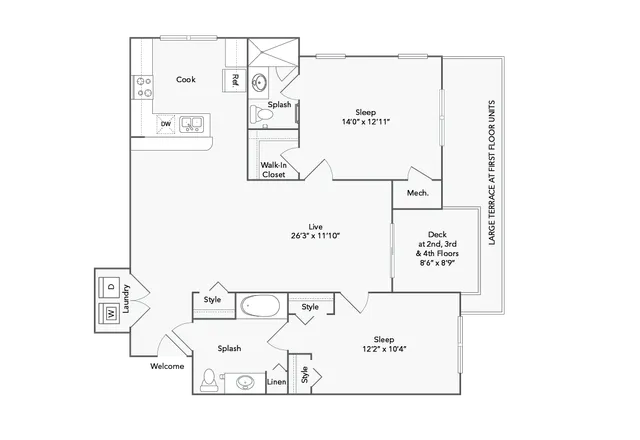 Brookside 2 Bed x 2 Bath Floorplan