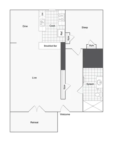 Ogden | 1-Bedroom Floorplan