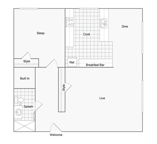 Van Buren | 1-Bedroom Floorplan