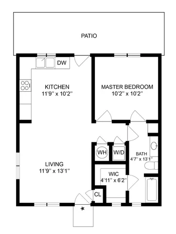1 BR x 1 BA with Washer/Dryer Floorplan