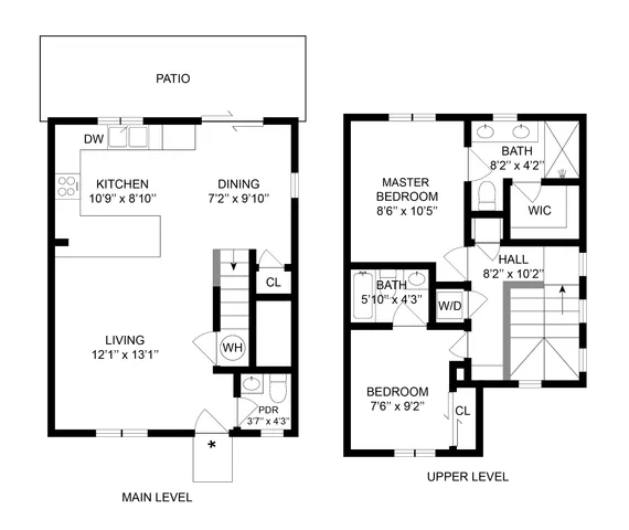 2 BR x 2.5 BA Townhome with Washer/Dryer - A Floorplan