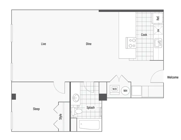 B | 1-Bedroom Floorplan