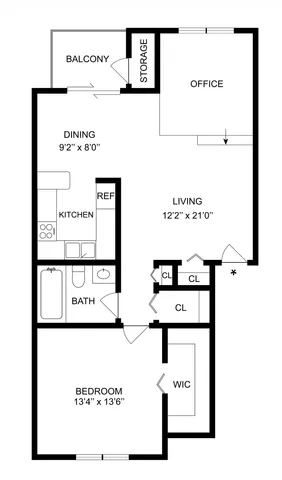 1x1 | 1-Bedroom Floorplan
