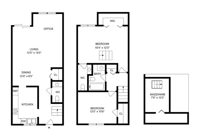 2x1.5 Townhome | 2-Bedroom Floorplan