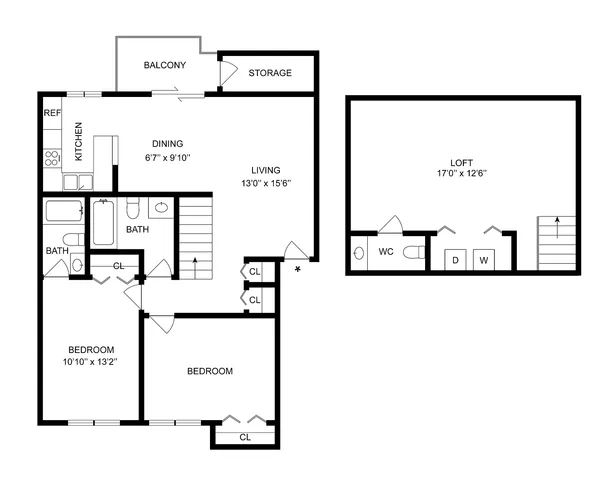 2x2.5 Loft | 2-Bedroom Floorplan