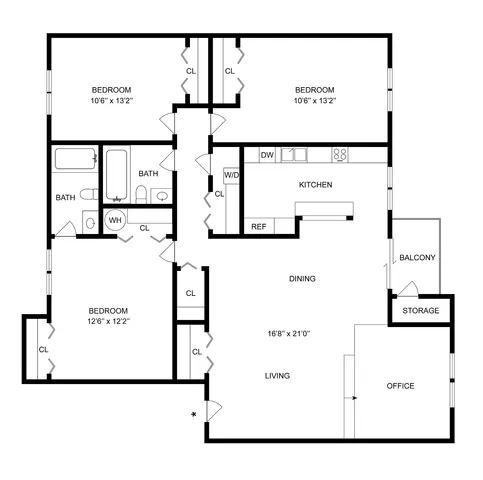3x2 | 3-Bedroom Floorplan