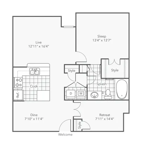 Loring | 1-Bedroom Floorplan