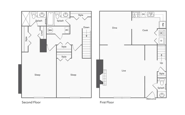 2 Bed 2.5 Bath Townhome with Washer Dryer