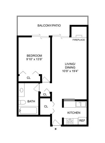 1 BR x 1 BA - Tower Floorplan