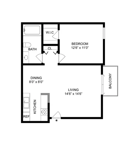 1 BR x 1 BA - C Floorplan