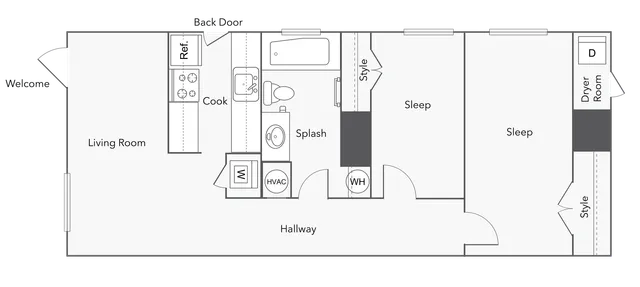 2 BR x 1 BA Duplex with Washer/Dryer - A Floorplan - ReNew Bartlett Village in Bartlett, TN