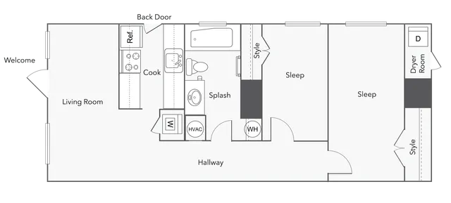 2 BR x 1 BA Duplex with Washer/Dryer - B Floorplan - ReNew Bartlett Village in Bartlett, TN