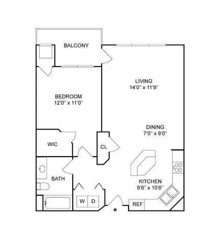 1 BR x 1 BA - C | 1-Bedroom Floorplan