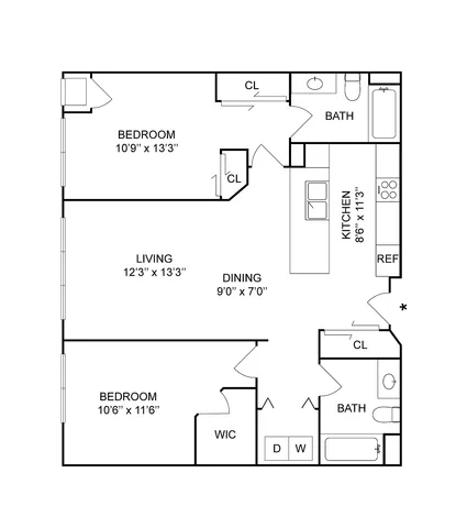 2x2a | 2-Bedroom Floorplan
