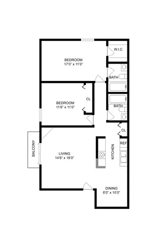 2 BR x 2 BA - A Floorplan Renovated | ReNew Cherry Creek Apartments for Rent in Denver, CO 80231