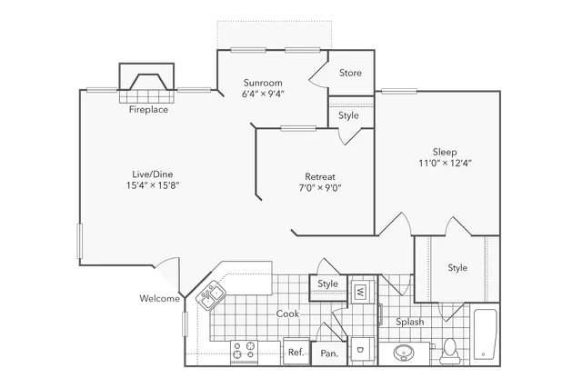 1 BR x 1 BA with Washer/Dryer C