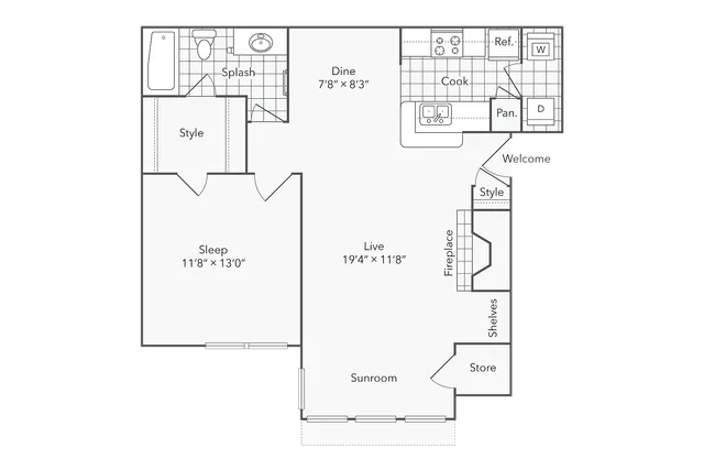 1 BR x 1 BA with Washer/Dryer B