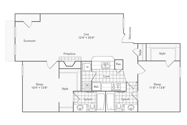 2 BR x 2 BA with Washer/Dryer