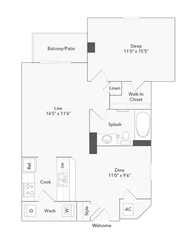 Alfred | 1-Bedroom Floorplan
