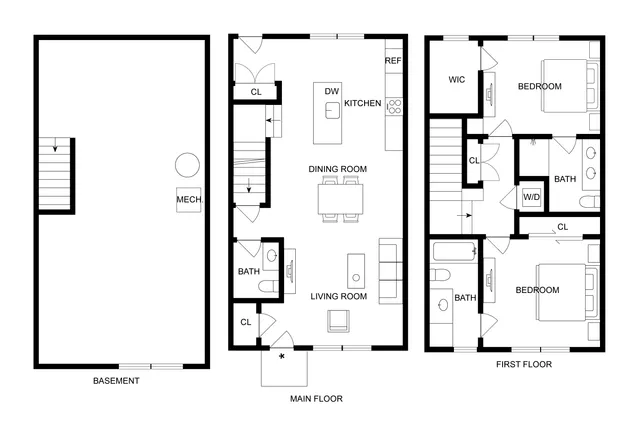 2BD x 2.5BA Townhome Floorplan Image