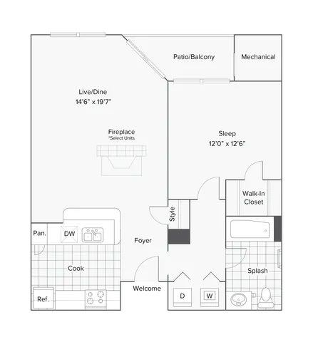 Auburn | 1-Bedroom Floorplan
