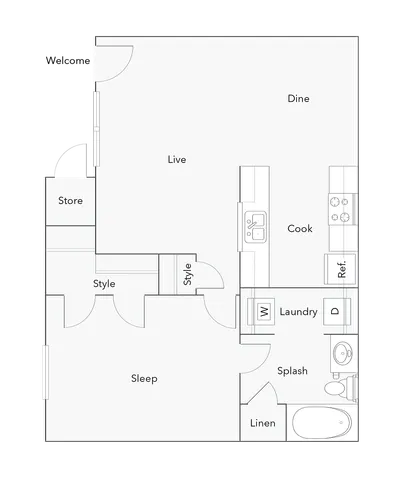 1 Bed 1 Bath Floorplan